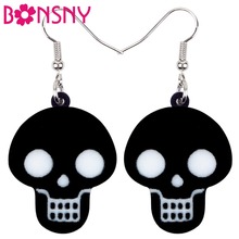 Bonsny brincos acrílicos de caveira preta, pendentes decorativos punk para halloween, joias para mulheres, meninas, adolescentes, trajes de festa, presente 2024 - compre barato