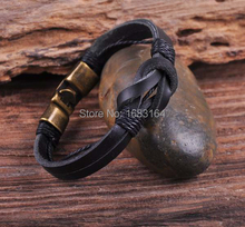 S510 Retro Classic Genuine Leather Braided Bracelet Wristband Men's Cuff Black B 2024 - buy cheap