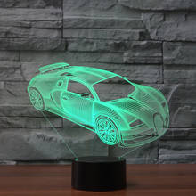 3D Optical Illusion Night Light, 7 Color LED 3D Lamp, Bugatti Veyron 3D LED For Kids and Adults, Sports Racing Car Light Up 2024 - buy cheap