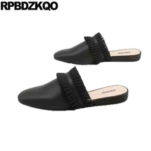 2021 Blue Black Sandals Mules Slippers Ladies Chinese Designer Shoes China Slip On Women Rubber Sole Flats Italian Round Toe 2024 - buy cheap