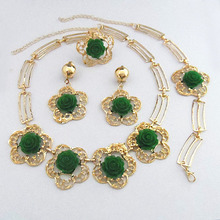 Conjunto de joyería de alta calidad, Color dorado, Rosa verde, vestido de novia, collar, pulsera, anillo, pendientes, joyería 2024 - compra barato