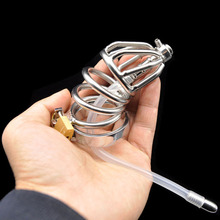 Metal chastity cage cock rings penis bondage locks sex toys for men stainless steel male chastity device with urethral catheter 2024 - buy cheap