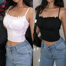 Novo Estilo Mulheres Camis Senhoras Sexy Sem Mangas Topo Colheita Cami Camisole Casual Sólidos Spaghetti Ruffles Curto Moda Verão Quente 2019 2024 - compre barato