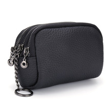 2022 Genuine Leather Women Fashion Coin Purse Three Zipper Large Capacity Hand Purses for Ladies with Key Rings Mini Bags 2024 - buy cheap