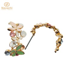 Navachi-pendientes de botón de cristal con diamantes de imitación, coloridos, hojas esmaltadas, SMT1057 2024 - compra barato