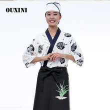 Japanese sushi chef Jackets restaurant uniforms  Unisex Kimono Workwear food service Cook costume Kitchen Overalls Tops 2024 - buy cheap