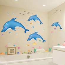 Водонепроницаемый синий Дельфин, ванная комната, декоративные детские настенные наклейки, картонная коробка, украшение для детской спальни, настенные художественные постеры 2024 - купить недорого