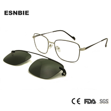 ESNBIE Mens Spectacles Frame Eyeglasses With Clip On Glasses Magnet Lens Uv400 Protection Sunglasses Square Glasses Optical 2024 - buy cheap
