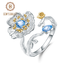 Женское кольцо gemb's BALLET, из стерлингового серебра 925 пробы с натуральным синим топазом и цветущим маком 2024 - купить недорого