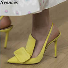 Mode Italienne Yellow Suede High Heel Pumps Big Buckle Pointed Toe Pumps Women Shoes Prom Heels Runway Zapatos Mujer 2019 2024 - buy cheap