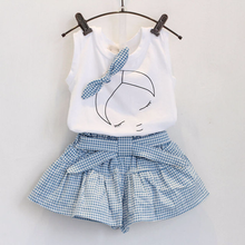Summer Baby Girl Clothes Suit Cute Bow Tie Sleeveless Tshirt Lattice Skirt Two-Pieces Kids Children Clothing Sets 2024 - buy cheap