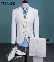 Tpsaade terno de tarja branco masculino, 3 peças, coreano, slim, fit, noivo, vestuário formal, vestido de casamento, para negócios 2024 - compre barato