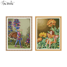 Joy Sunday Chinese Cross Stitch Butterfly Fairy Patterns Printed Canvas 14ct 11ct Aida Fabric Embroidery Kit DMC DIY Needlework 2024 - buy cheap