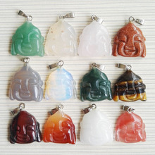 Wholesale 2016 Fashion natural carved stone mixed buddha head pendants good quality for jewelry making 12pcs/lot Free shipping 2024 - buy cheap