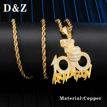 D&Z Hip Hop Micro Pave Cubic Zircon Number 100 with Gun Shape Necklaces Pendants For Male Rock&Roll Jewelry 2024 - buy cheap