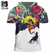 OGKB New Arrival Women/men's Funny Print Smoking Person 3D Hooded Tshirt Black Casual T-shirt With Cap Man Short Sleeve Pullover 2024 - buy cheap