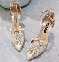 fashion bride white pearls pointed toe high heel wedding shoes pearls wedding high heel shoes 2024 - buy cheap