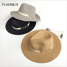 Женская соломенная шляпа PLOERMIN, летняя соломенная шляпа для джаза, для улицы, для девушек, с широкими полями, Панама, Кепка с лентой, украшения для отдыха, пляжа 2024 - купить недорого