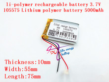 Modelo de li-polímero de lítio 105575 5000mah 3.7v, bateria de polímero de lítio mp3 mp4 gps, conector 2024 - compre barato