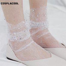 Cosplaycool-Calcetines transparentes brillantes para mujer, medias de malla con purpurina de ladrillo, de perlas, de seda, estilo Harajuku, graciosos y elásticos 2024 - compra barato
