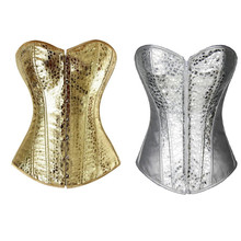 Faux Leather Overbust Corset gold/sliver Showgirl Clubwear Burlesque zipper Costume Lace up Boned Carnival Top Shirt S-2XL 2024 - buy cheap