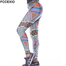 Fccexio-calça legging feminina, modelo retrô aztec, estampa 3d, elástica, slim fit, fitness, macia 2024 - compre barato