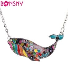 Bonsny Enamel Alloy Ocean Collection Whale Necklace Pendant Chain Collar Choker Novelty Animal Jewelry For Women Girls Gift Bulk 2024 - buy cheap