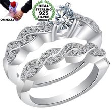 OMHXZJ Wholesale European Fashion Woman Man Party Wedding Gift White Lover Twisted AAA Zircon 925 Sterling Silver Ring Set RR26 2024 - buy cheap