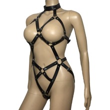 Sexy Womens PU Leather Strappy Fetish Body Harness Leotard Teddy Cupless Bra Bodysuit Kinky Role Play Costume 2024 - buy cheap