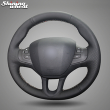 Shining wheat Black Genuine Leather Car Steering Wheel Cover for Peugeot 208 Peugeot 2008 Car Special 2024 - buy cheap