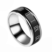 Wide 8mm Stainless Steel Wedding Ring Roman Number Black Cool Rotatable Punk Rings For Men Women Fashion Jewelry 2024 - купить недорого