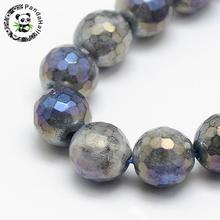 Electroplate Natural Labradorite Beads Strands, Round, Faceted, 8mm, Hole: 1mm; about 48pcs/strand, 15.5" 2024 - buy cheap