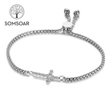 Somsoar Jewelry Cross Charms Bracelet Stainless steel adjustable Bracelet Bangle silvering/gold/rose gold 30pcs/lot 2024 - buy cheap