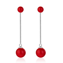 Милые красные жемчужные серьги-гвоздики из стерлингового серебра 925 пробы с длинной кисточкой, оригинальные ювелирные изделия для женщин, антиаллергенный подарок для девочек 2024 - купить недорого