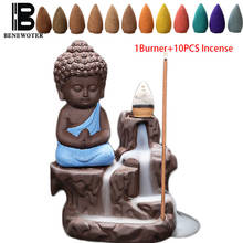 10Pcs Incense Cones + Buddha Incense Burner Creative Monk Buddha Joss Stick Incense Censer Backflow Incense Burner Home Decor 2024 - buy cheap