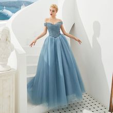 Beauty Emily-vestido de noche con cuentas azules, elegante, largo hasta el suelo, sin mangas, cuello Barco, 2020 2024 - compra barato