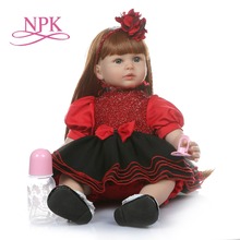 Кукла реборн NPK, 60 см, Реалистичная мягкая силиконовая виниловая кукла-младенец с длинными прямыми волосами, кукла-младенец на 6 месяцев 2024 - купить недорого