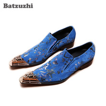 Batzuzhi-Zapatos de vestir italianos de cuero para hombre, calzado de negocios de Punta puntiaguda metálica, de cuero azul, para fiesta y boda 2024 - compra barato