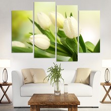Pintura en lienzo del encantador tulipán blanco, póster impreso para sala de estar, decoración de la pared del hogar, sin marco, 4 piezas 2024 - compra barato