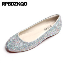 Genuine Leather Silver Crystal Flats Big Size Slip On Large Square Toe Women Dress Shoes 10 Rhinestone China Designer 42 Party 2024 - buy cheap