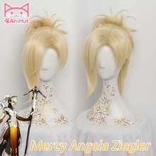 【AniHut】OW Mercy Wig For Women 35cm/13.78in Blonde Heat Resistant Hair Game OW Angela Ziegler Mercy Cosplay Wig Synthetic Hair 2024 - buy cheap