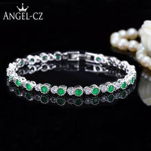 ANGELCZ Classic Green Cubic Zirconia Stone With Round White CZ Setting Ladies Chain Bracelet Silver Color Jewelry For Women B109 2024 - buy cheap