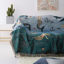 Mermaid Sofa Throw Blanket Knitted Chair Sofa Cover Towel Cartoon Couch Carpet Soft Cotton Travel Plaids Cover Bedding Tapestry 2024 - buy cheap