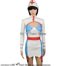 Lake Blue And White Red Sexy Latex Dress With Headgear Garters Rubber Crop Top Uniform Bodycon Playsuit LYQ-0051 2024 - buy cheap