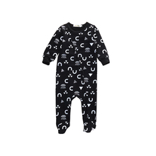 Macacão infantil de algodão para bebês, meninos e meninas, macacão de manga longa com zíper e gola em o, estampa de desenho animado, roupa casual preta, 0-18 meses, 2018 2024 - compre barato