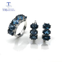 Natural london blue topaz gemstone jewelry set simple classic rings and earrings 925 sterling sliver for women gift 2024 - buy cheap