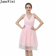 Соблазнительные розовые короткие платья jaevini для подружки невесты, простые кружевные шифоновые платья с V-образным вырезом для девушек, вечерние свадебные платья, женское платье 2024 - купить недорого