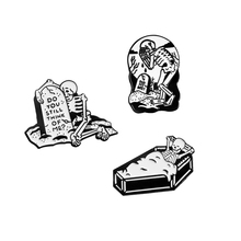 Punk Skeleton Pin Tombstone Coffin Enamel Brooch Lapel Pin Badges Crying and Sleeping Skull Button Fashion Jewelry Gift 2024 - buy cheap