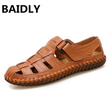 BAIDLY Genuine Leather Men Sandals Man Summer Shoes Breathable Outdoor Walking Footwear Casual Fisherman Sandals Classic 2024 - buy cheap