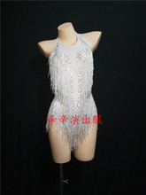 Women New Sparkly Crystals White Tassels Bodysuit Sexy Backless Skinny Bar Nightclub Women Singer Dj Performance Dance Wear 2024 - buy cheap